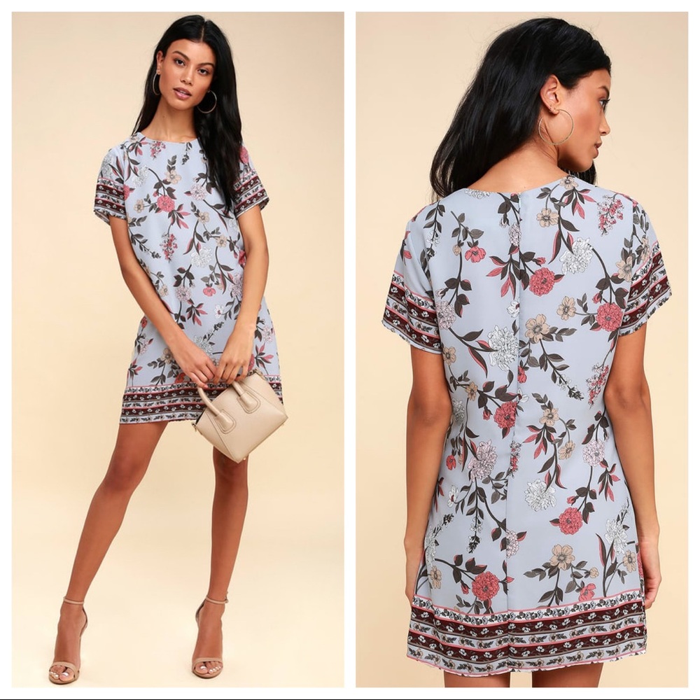 Lulu’s A-FLORA-BLE GREY FLORAL PRINT SHIFT DRESS Small